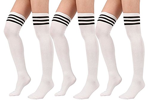 Zando-Women-3-Stripe-Tube-Dresses-Over-the-Knee-Tights-High-Sock-3PairsWhite