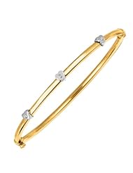 Silver Yellow Plated Polish 7.25" 3.1mm Round Tube Bangle With .03 Carat Diamond And Fancy Side Clasp