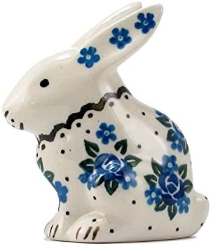 Polish Pottery Handmade Bunny Rabbit Figurine Boleslawiec Poland Traditional Stoneware Pattern dkblrng