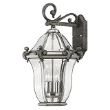 San Clemente Brass Outdoor Lantern Fixture - Olde Iron - Bound Glass Is Bent And Beveled