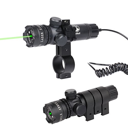 Vokul Shockproof 532nm Tactical Green Dot Laser Sight Rifle Gun Scope w/ Rail & Barrel Mount Cap Pressure Switch