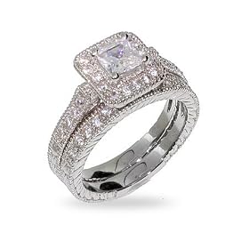 Princess Cut Heirloom CZ Wedding Ring Set: Eve's Addiction: Jewelry