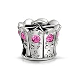 Bling Jewelry 925 Silver Princess Crown October Birthstone Color CZ Charm Bead