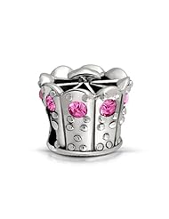 Bling Jewelry 925 Silver Princess Crown October Birthstone Color CZ Charm Bead