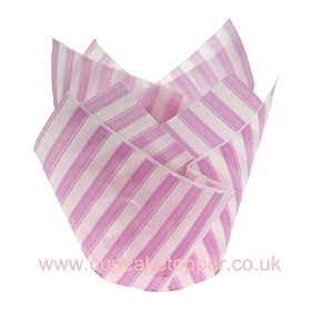 40 Folded Muffin Cases /pink&white stripes