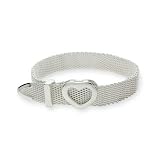 Eve's Addiction Sterling Silver Mesh Heart Buckle Bracelet