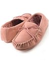 LADIES PINK SUEDE MOCCASINS PVC SOLE COTTON LINED