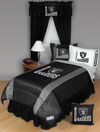OAKLAND RAIDERS 6PC TWIN BEDDING SET, Comforter, 3pc Sheet Set, Pillow Sham, Bedskirt, New NFL Football Boys