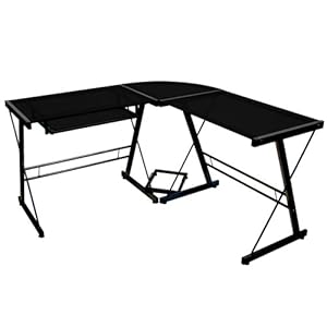 Walker Edison Soreno 3-Piece Corner Desk, Black with Black Glass