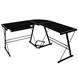Walker Edison Soreno 3-Piece Corner Desk, Black with Black Glass