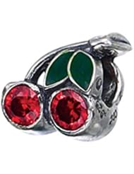 Zable (tm) Sterling Silver Cherries Pandora Compatible Bead / Charm