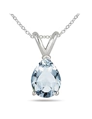 All-Natural Genuine 7x5 mm, Pear Shape Aquamarine pendant set in 14k White Gold