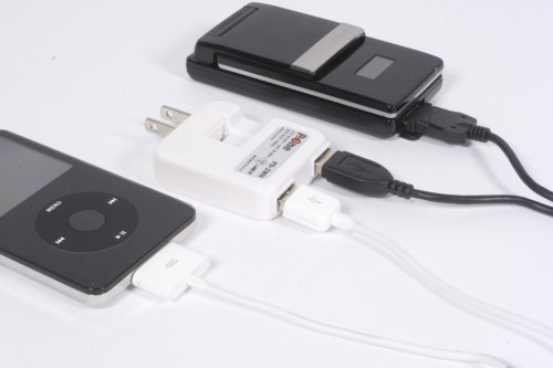 プロテック P-2WAY USB2基搭載ACアダプター PD-2WH ホワイト 【iPod nano 5G/iPhone 3G,3GS他/iPod各種/ゲーム機/携帯】