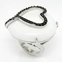 Impressive Heart Cocktail Silver Ring w/White Agate & Black CZs Size 6