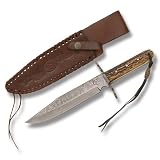 Colt Knives 278 Damascus Hunter Fixed Blade Knife with Genuine Stag Handles