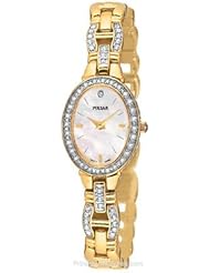 Pulsar Womens PEGA62 Crystal Dress Gold-Tone Mother-of-Pearl Watch