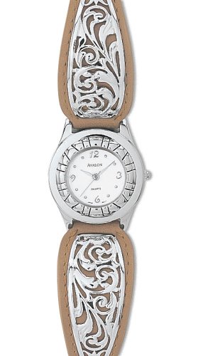 Avalon Watches, Avalon Lady Rancher Western Watch-Chestnut Brown with .925 Sterling Silver Keeper and Buckle 7375, Womens Watches, Womens Avalon Watches