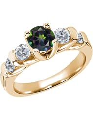 1.88 Ct Round Green Mystic Topaz G/H Diamond 14K Yellow Gold Ring