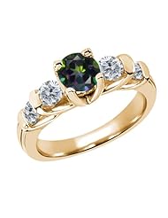 1.88 Ct Round Green Mystic Topaz G/H Diamond 14K Yellow Gold Ring