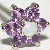 18g Straight 14K White Gold Gold Star Nostril Screw with Genuine Amethyst and Opal Gemstones