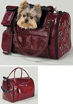 Faux Croc Dog Carrier in Cranberry (Small)