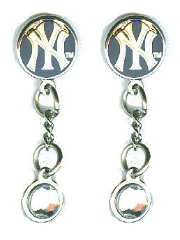 New York Yankees MLB Team NY Logo Enameled Dangle Earrings with Jewels