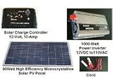 Ensupra 90-Watt Solar Charging Kit ; 1000-Watt Power Inverter, 10Amp Solar Charge Controller, Solar Panel Stand
