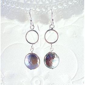 Sterling Silver Circle and Peacock Coin Pearl Drop Earrings