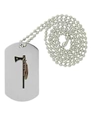 Military Emblem Dog Tag w/ Metal Chain Necklace - Native American - Tomahawk