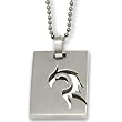 Stainless Steel Laser Carved Tribal Design Dog Tag on 24 inch Polished Ball Chain