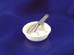 Dollhouse Miniature Mixing Bowl with 2 Eggs and a Whisk