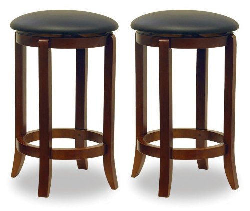 Winsome Wood 24-Inch Set of Two Black PVC Seat Bar Stools, Walnut