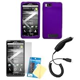 Purple Silicone Case / Skin / Cover, LCD Screen Guard / Protector and Car Charger for Motorola Droid X / MB810