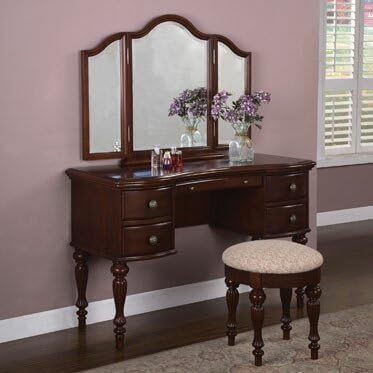 Marquis Cherry finish wood bedroom Vanity, Mirror & Bench set