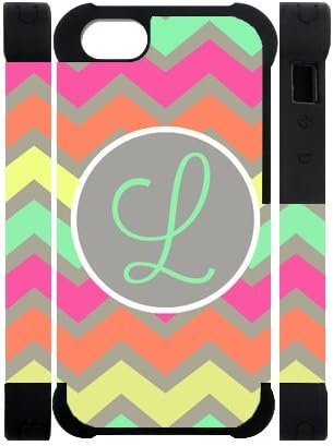 Monogrammed Multicolored Pastel Chevron With Initials Personalized Apple IPhone 5/5s Best Durable Rubber+PVC White/Black Cover Case Custom Color and Text,New Fashion, Best Gift