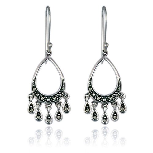 Sterling Silver Marcasite Teardrop Wire Earrings