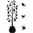 41 Inch Tree with Birds Silhoutette Temporary Removable Wall Sticker, Black