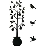 41 Inch Tree with Birds Silhoutette Temporary Removable Wall Sticker, Black