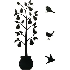 41 Inch Tree with Birds Silhoutette Temporary Removable Wall Sticker, Black