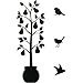 41 Inch Tree with Birds Silhoutette Temporary Removable Wall Sticker, Black