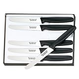 RH Forschner by Victorinox 6-Piece 4-1/2-Inch Wavy Edge with Round Tip Steak Knife Set, Black Polypropylene Handles