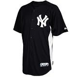 MLB Mens New York Yankees Cool Base Navy/White Short Sleeve Authentic Button Front Batting Practice Jersey By Majestic