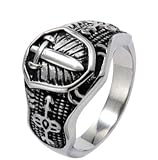 6MM Polished Stainless Steel Biker Ring with a Sword on shield in Center