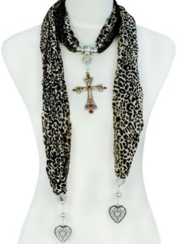 Cross Pendant Leopard Printing Scarf, Nl-1588