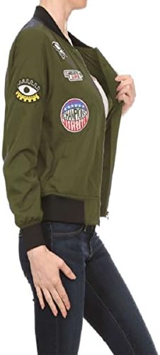 Color Era Women's Zip-Up Bomber Jacket with Patches, medium