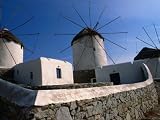 Thatched-Roof Windmills on Plateau, Mykonos Town, Greece Architecture Photographic Poster Print by Wayne Walton, 40x30