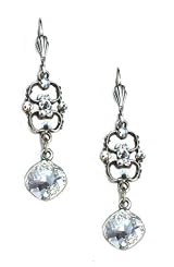 Anne Koplik Designs Vintage Style Filigree Dangle Earrings with Clear Swarovski Crystals