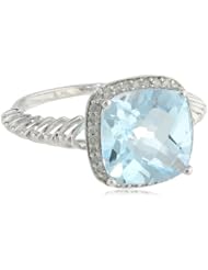 Sterling Silver Gemstone and Diamond Ring (0.16 cttw, G-H Color, I2-I3 Clarity), Size 7