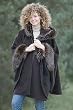 Women's Hooded Alpaca Cape with Fisher Dyed Fox Trim