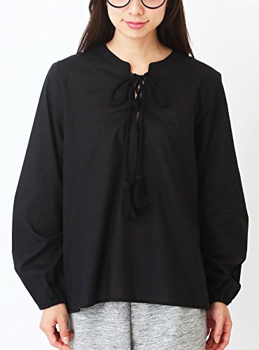 (ディーループ)D-LOOP ゆったりシルエット とろみ コットン レースアップ プルオーバー チュニック 長袖 レディース 121348